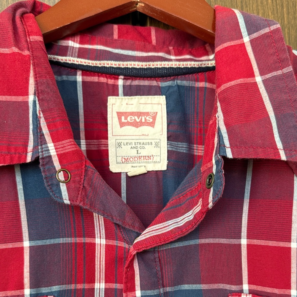 Levi's Modern Snap Button Red and Blue Checkered Shirt - Picture 2 of 5